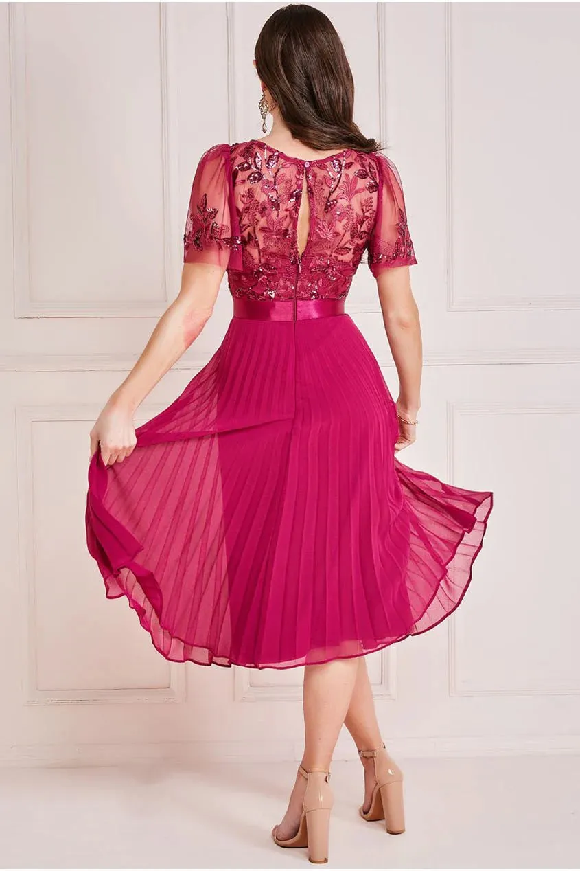 Goddiva Embroidered Top Chiffon Pleated Midi