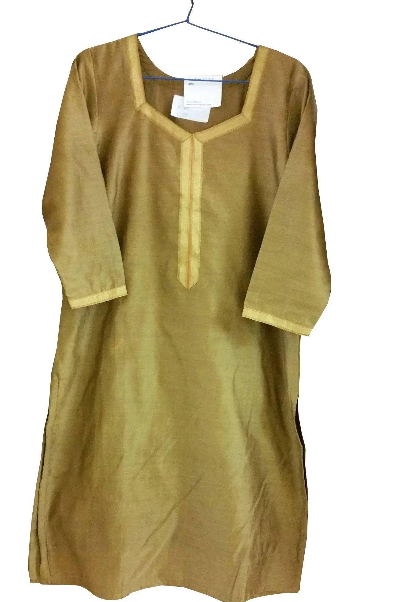 Gold Beige Chanderi cotton Stitched Kurta Dress Size 40 SC719