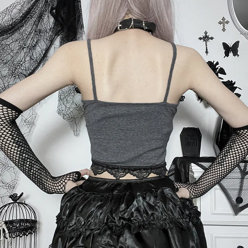 Gothic Dark Style Lace Print Elegant Camisole Top