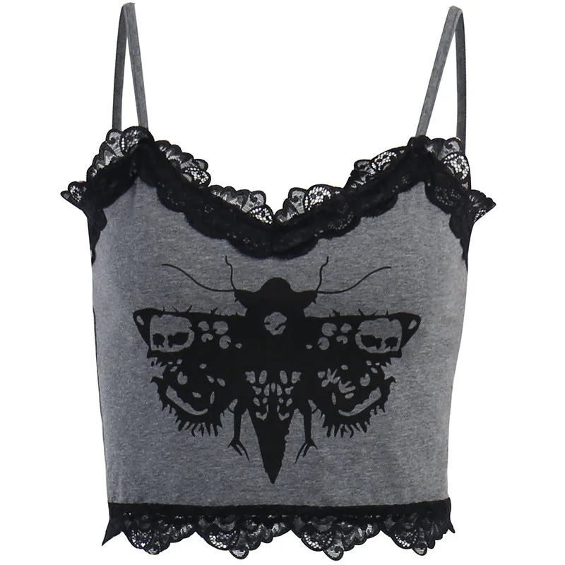 Gothic Dark Style Lace Print Elegant Camisole Top