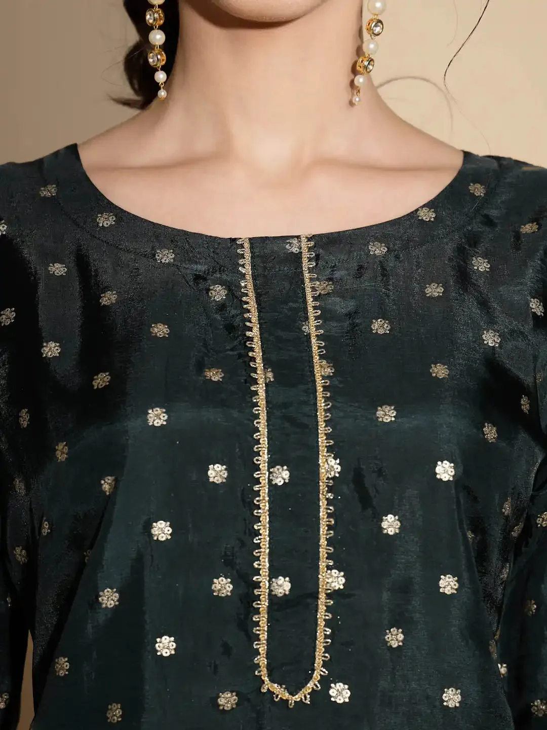 Green Embroidered Satin Tunic