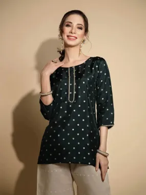 Green Embroidered Satin Tunic