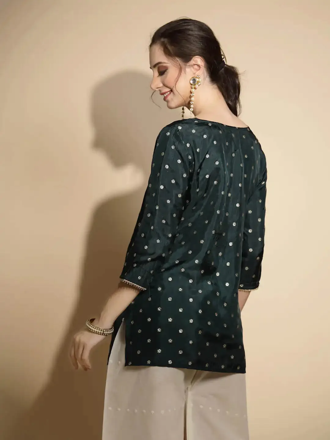 Green Embroidered Satin Tunic