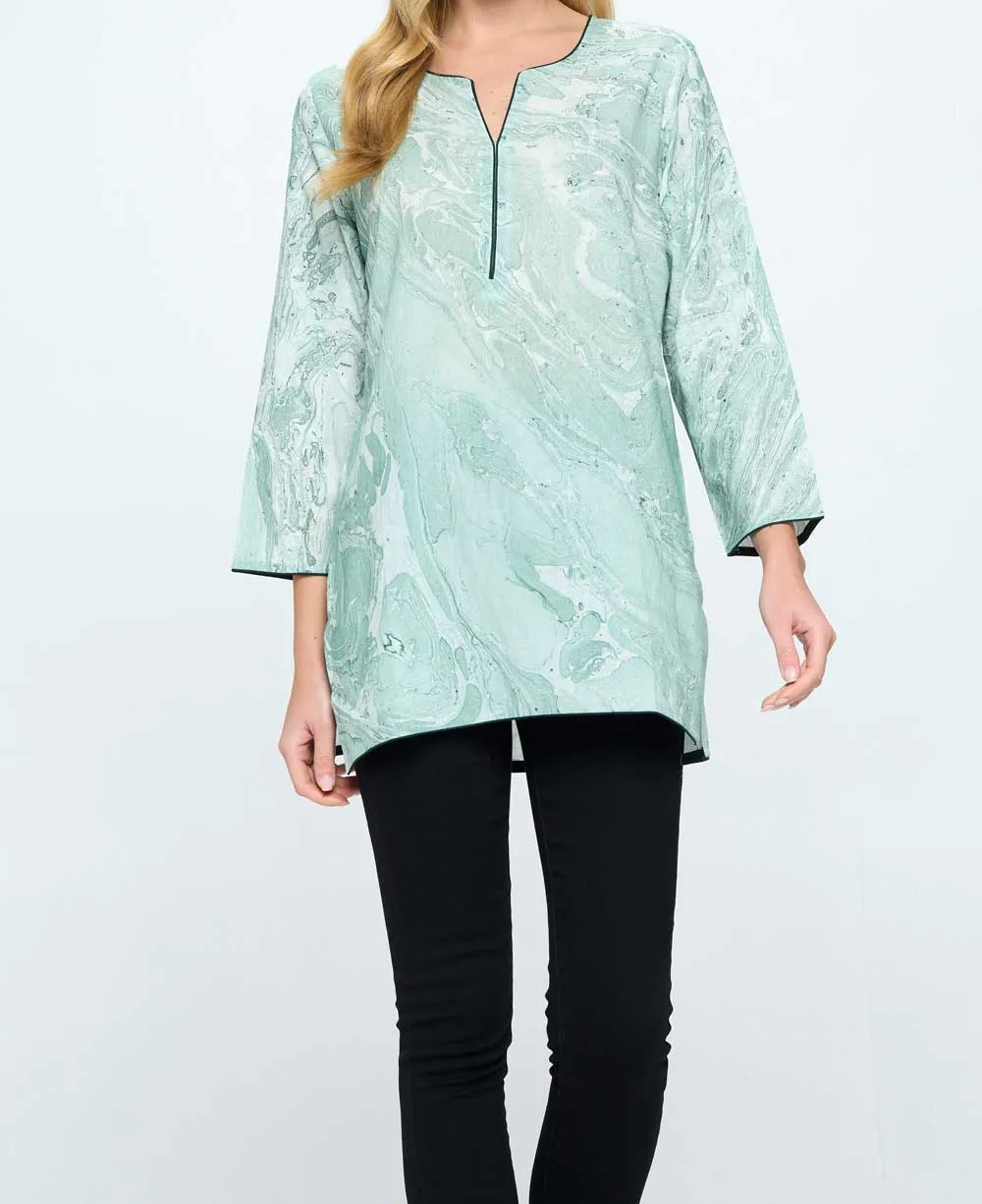 Green Marble Print Soft Cotton Tunic Top