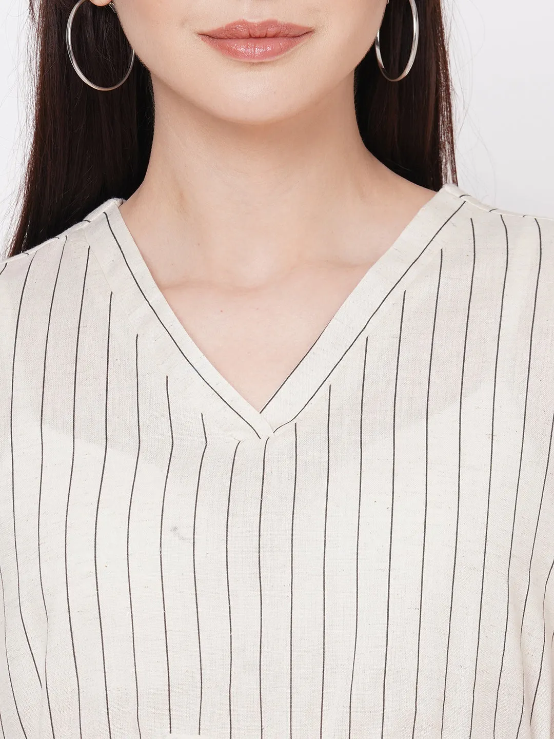 Grey Stripes Top With Tie Up Belt