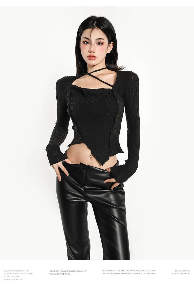 Hailey Square Neck Halter Long Sleeve Top