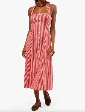 Halter Button Up Midi Dress Red