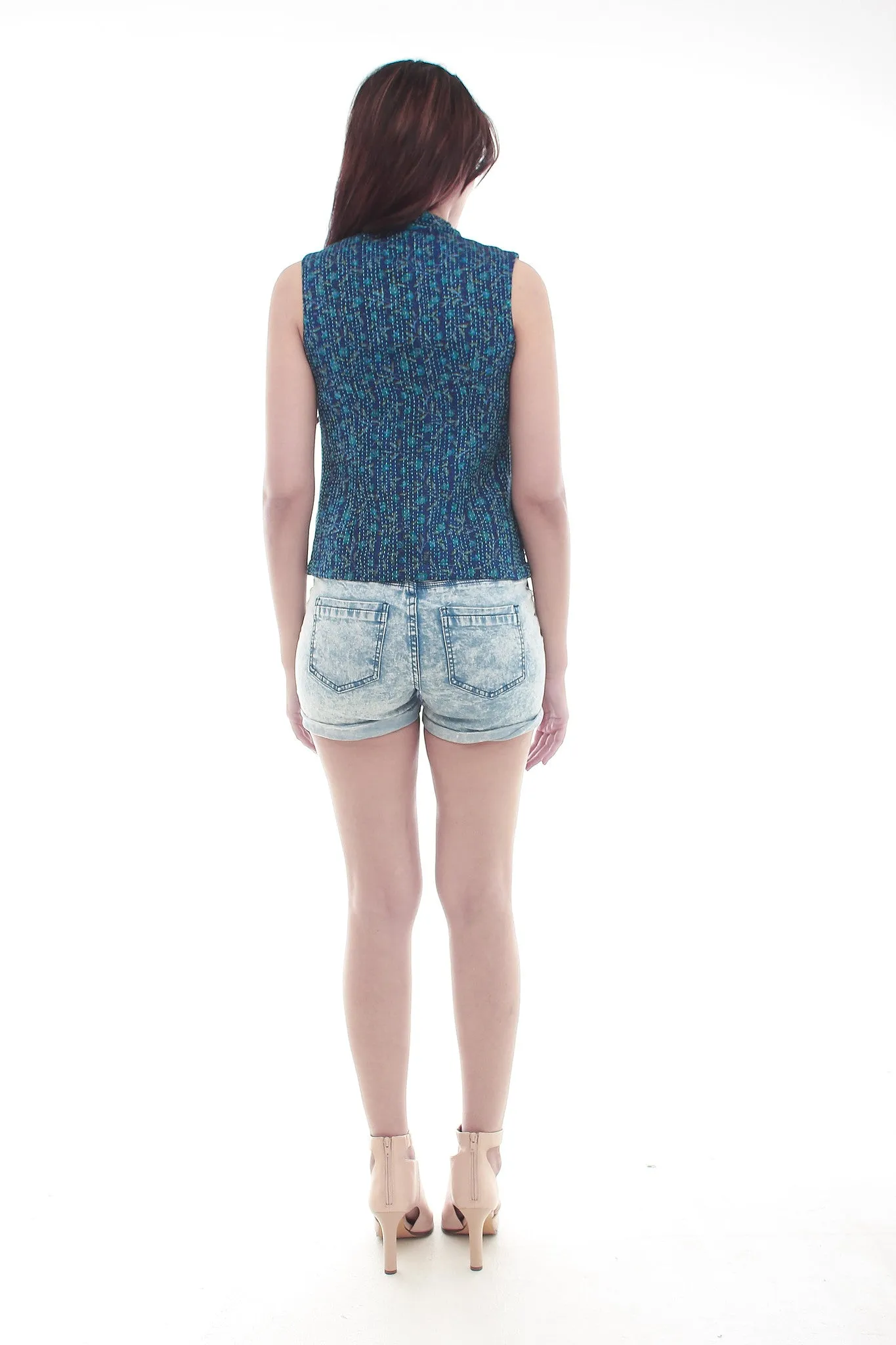 Hand Woven Silk Embroidered Top (Blue)