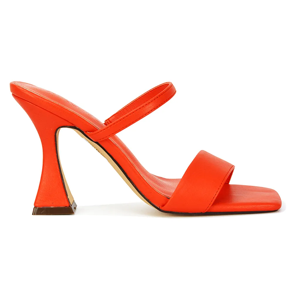 Haven Double Strap Square Toe Sculptured Heel Mule in Orange Synthetic Leather