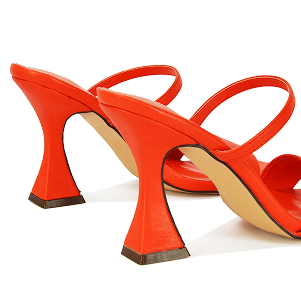 Haven Double Strap Square Toe Sculptured Heel Mule in Orange Synthetic Leather