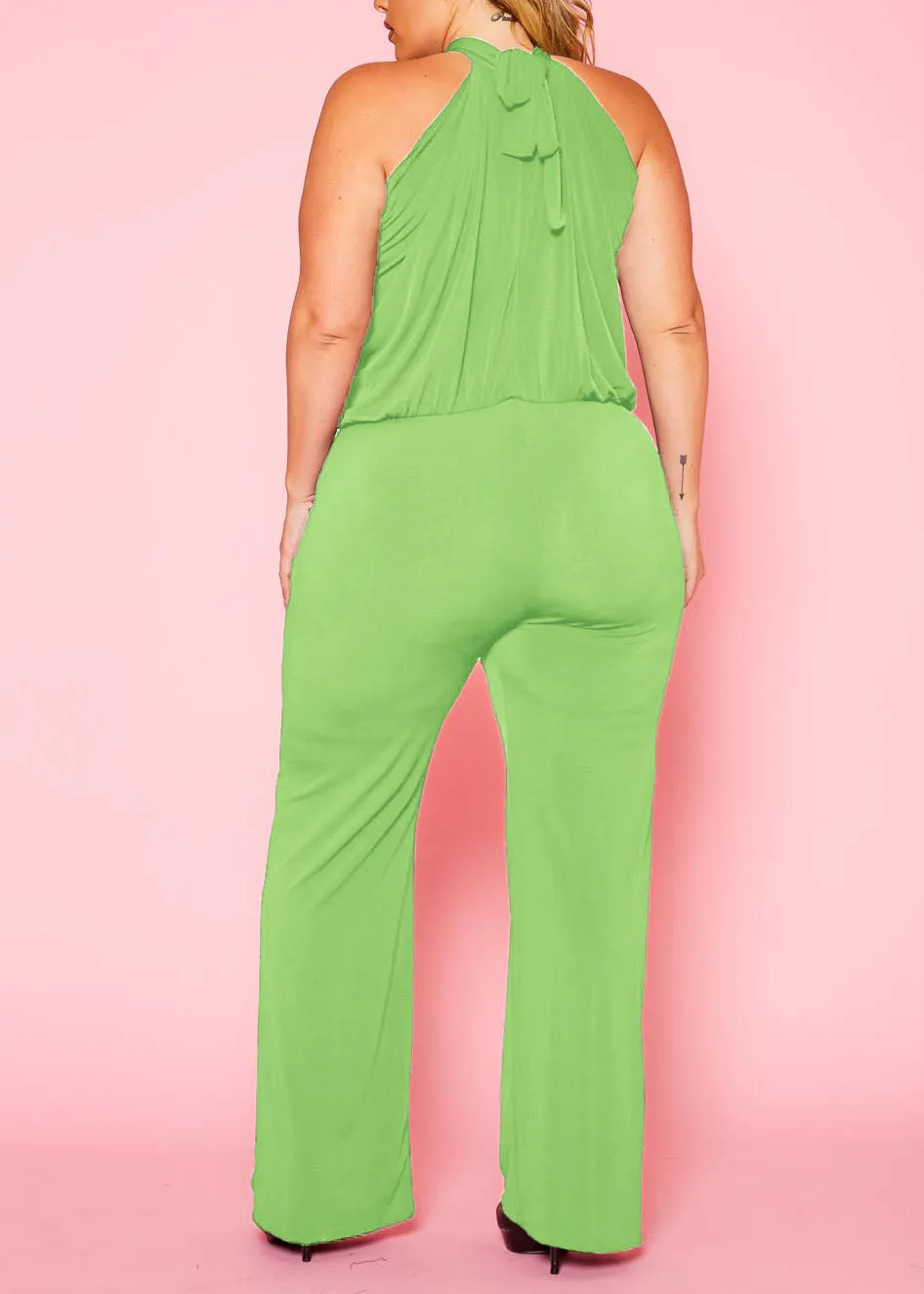 Hi Curvy Plus Size Women Halter Neck Flare Jumpsuit Made in USA