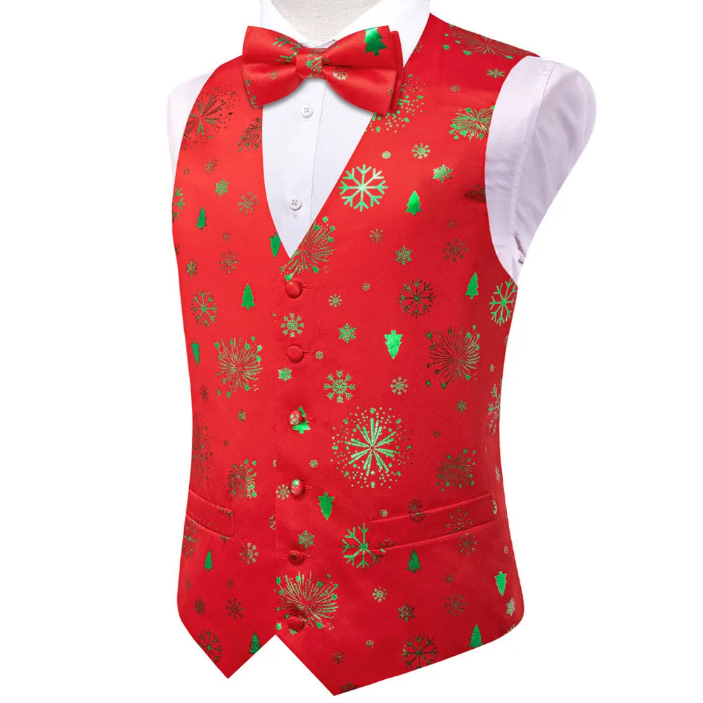 Hi-Tie Red Green Christmas Elements Vest Necktie Bowtie Set