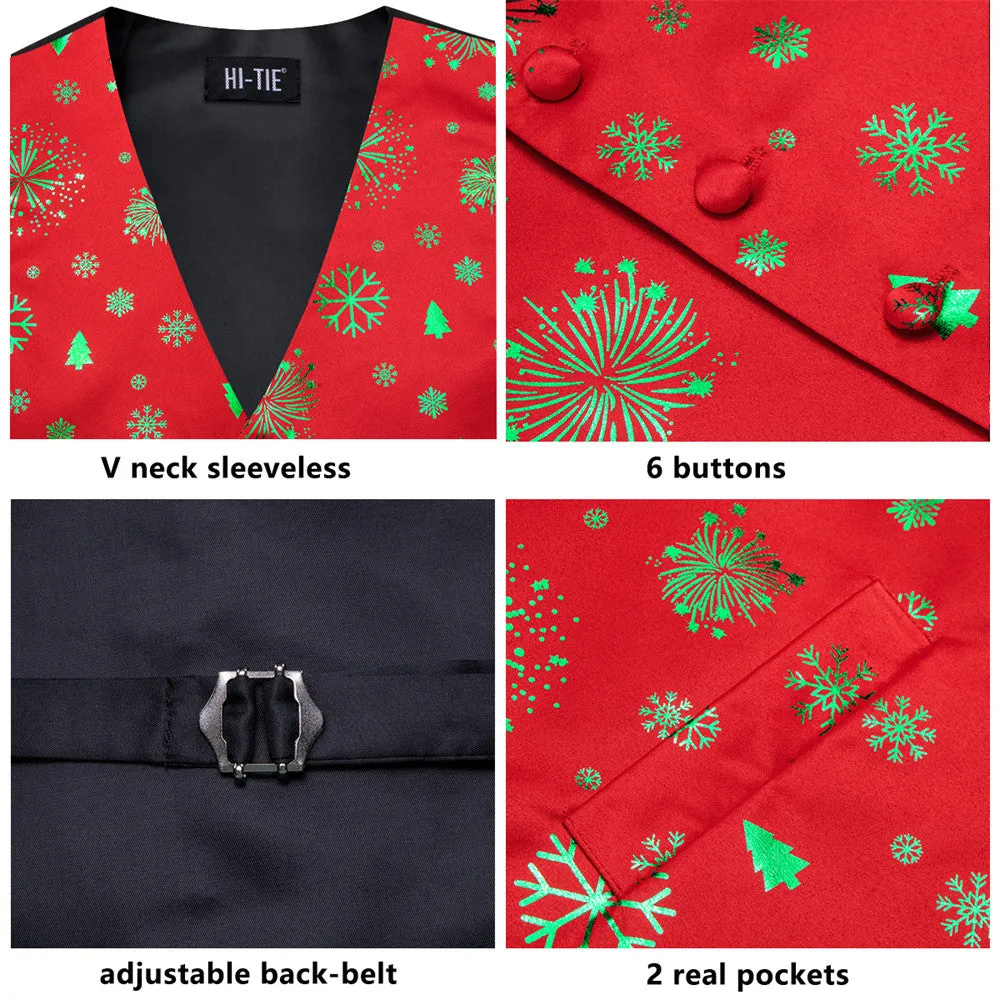 Hi-Tie Red Green Christmas Elements Vest Necktie Bowtie Set