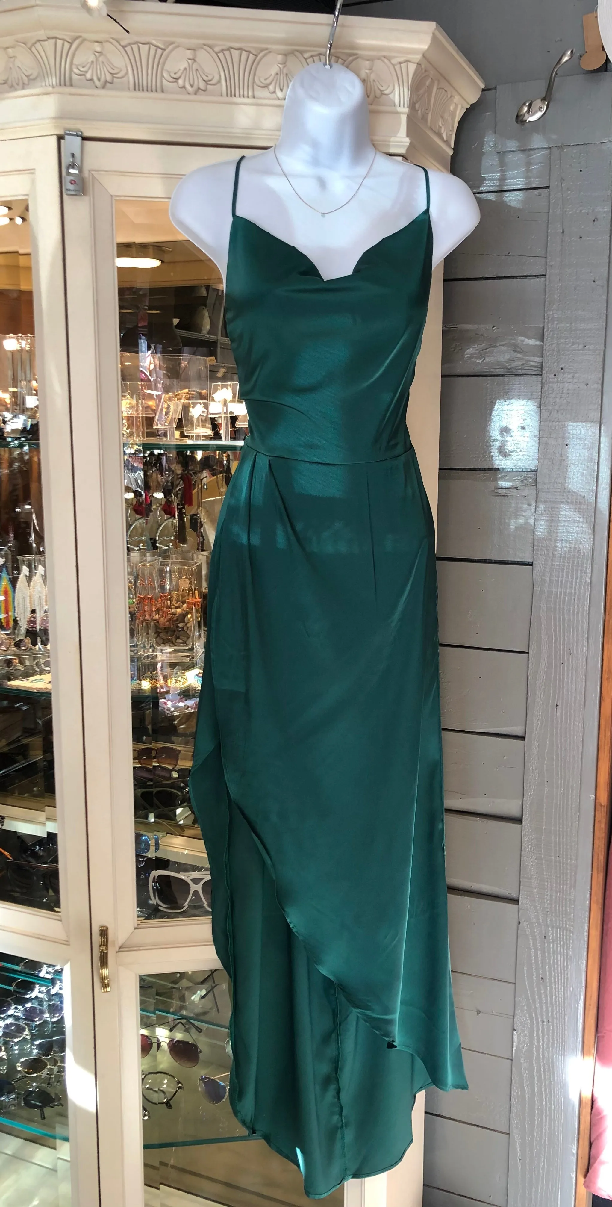 Hunter Green Satin Midi Dress