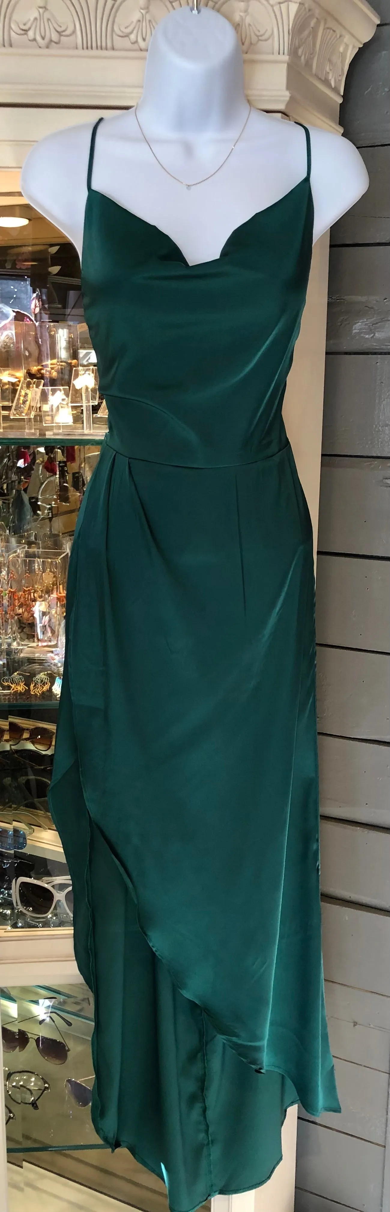 Hunter Green Satin Midi Dress