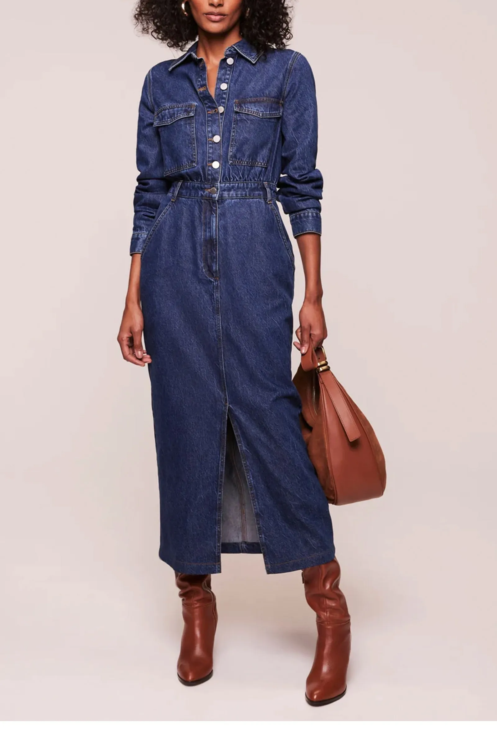 Indigo Denim Midi Shirt Dress