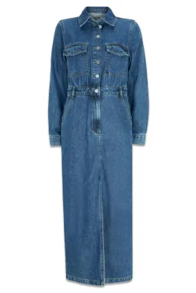 Indigo Denim Midi Shirt Dress