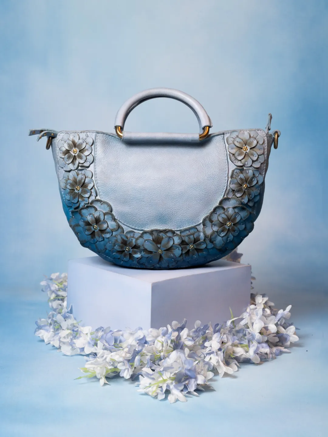 Introducing Azure Aster Luxe: Blue Leather Crossbody Perfection