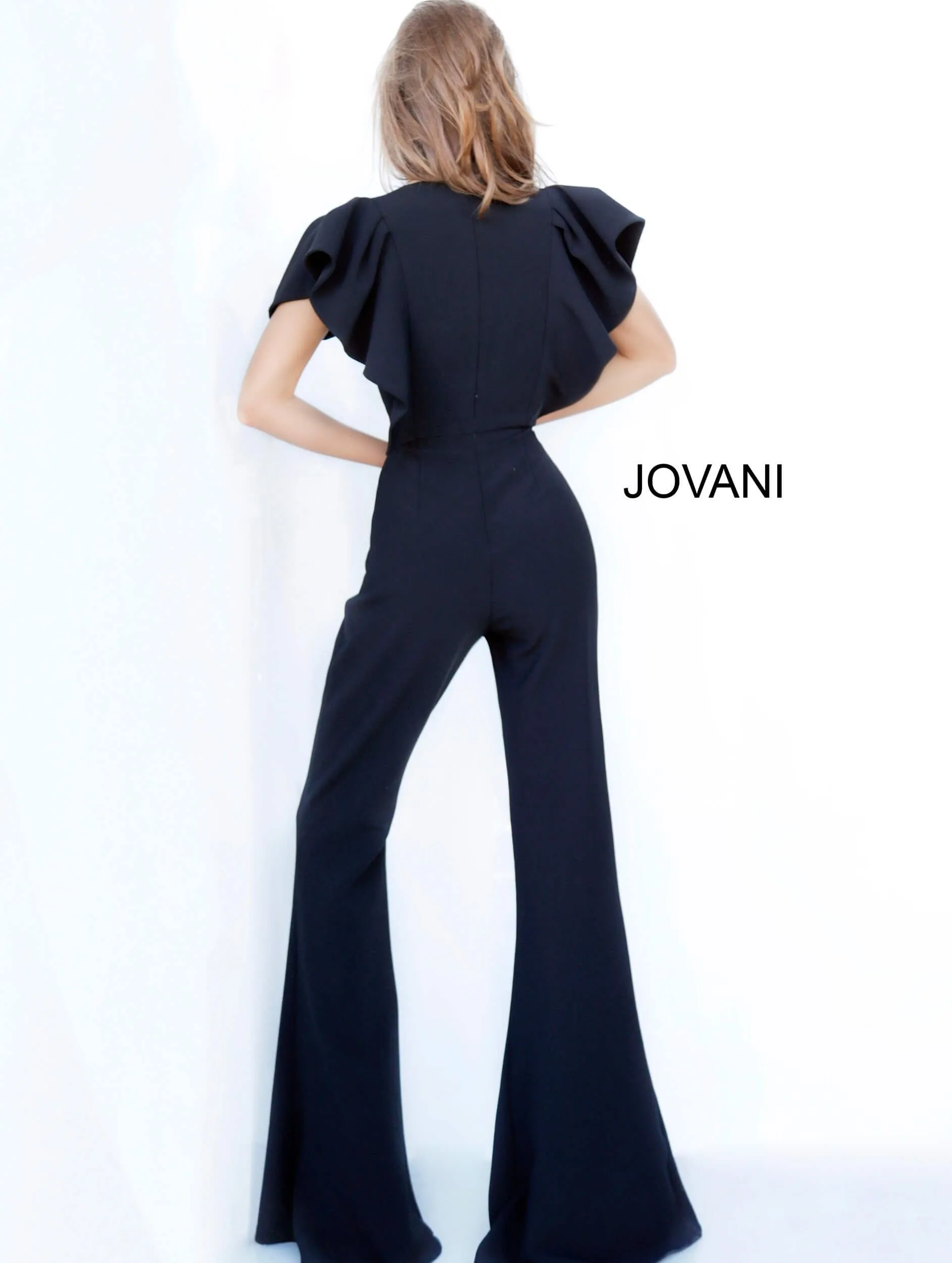 Jovani 00762 ruffle top bell bottoms jumpsuit Pageant Skinny V Neck Suit Couture