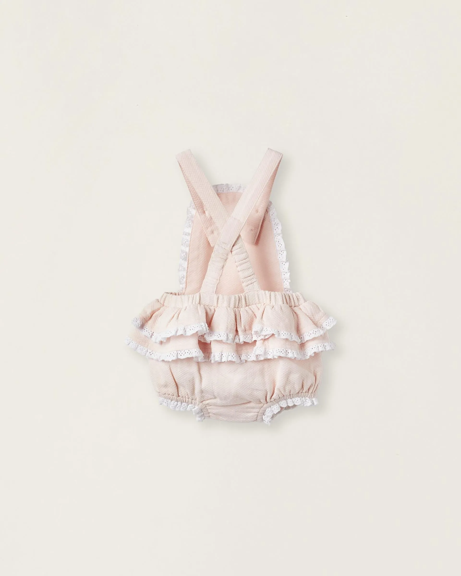 Jumpsuit in Piqué Cotton with Lace for Newborn Girls, Light Pink