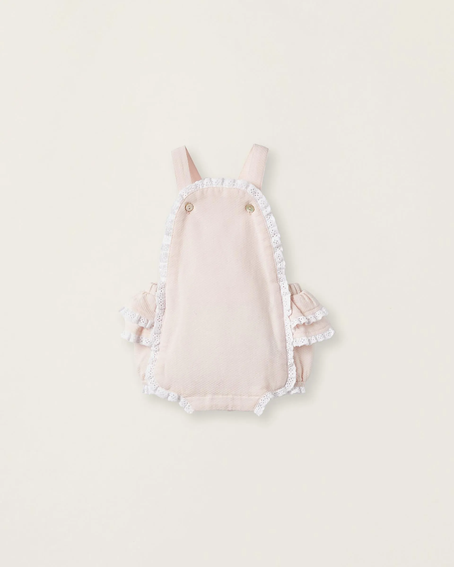 Jumpsuit in Piqué Cotton with Lace for Newborn Girls, Light Pink