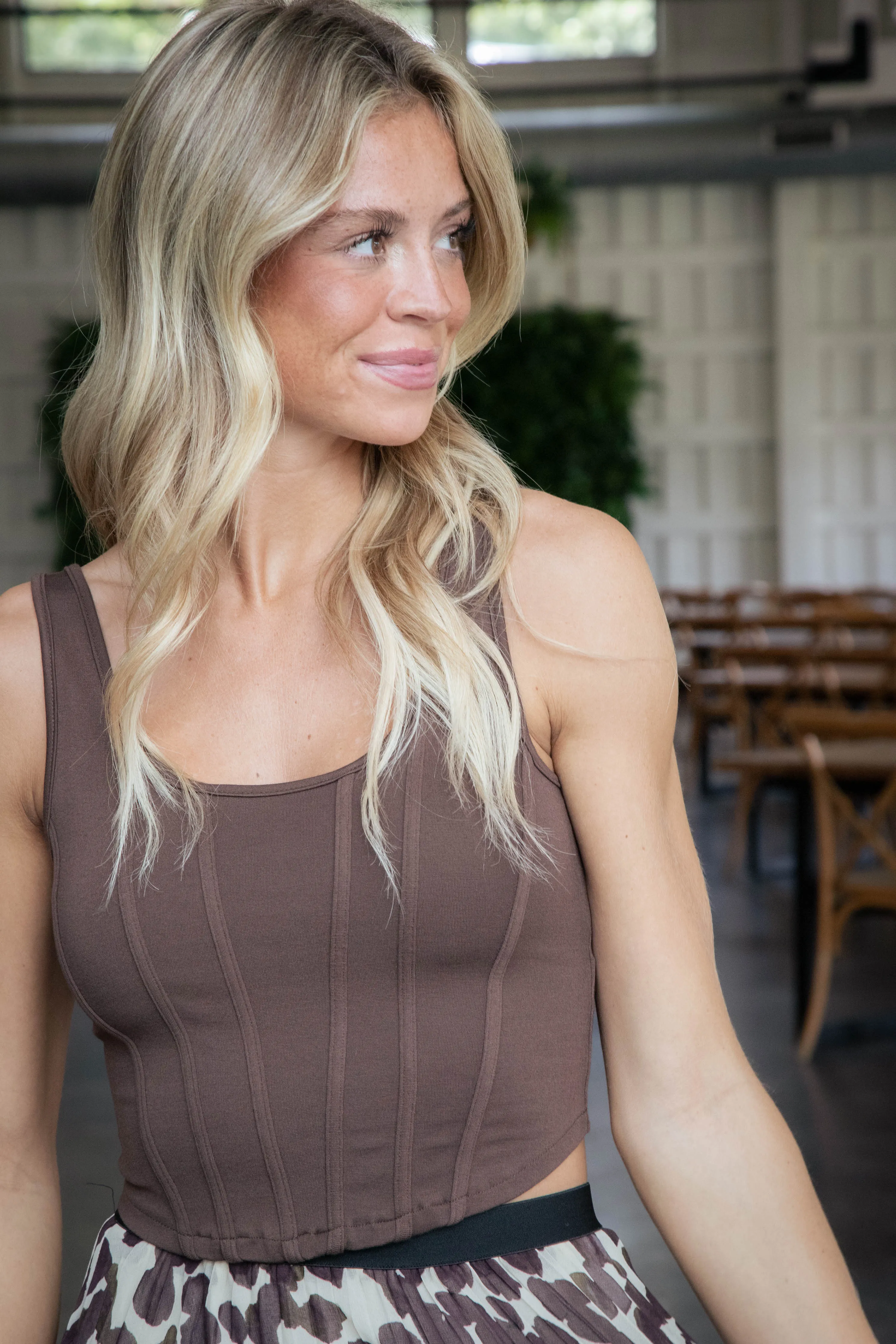 Kaila Line Detail Top, Coffee