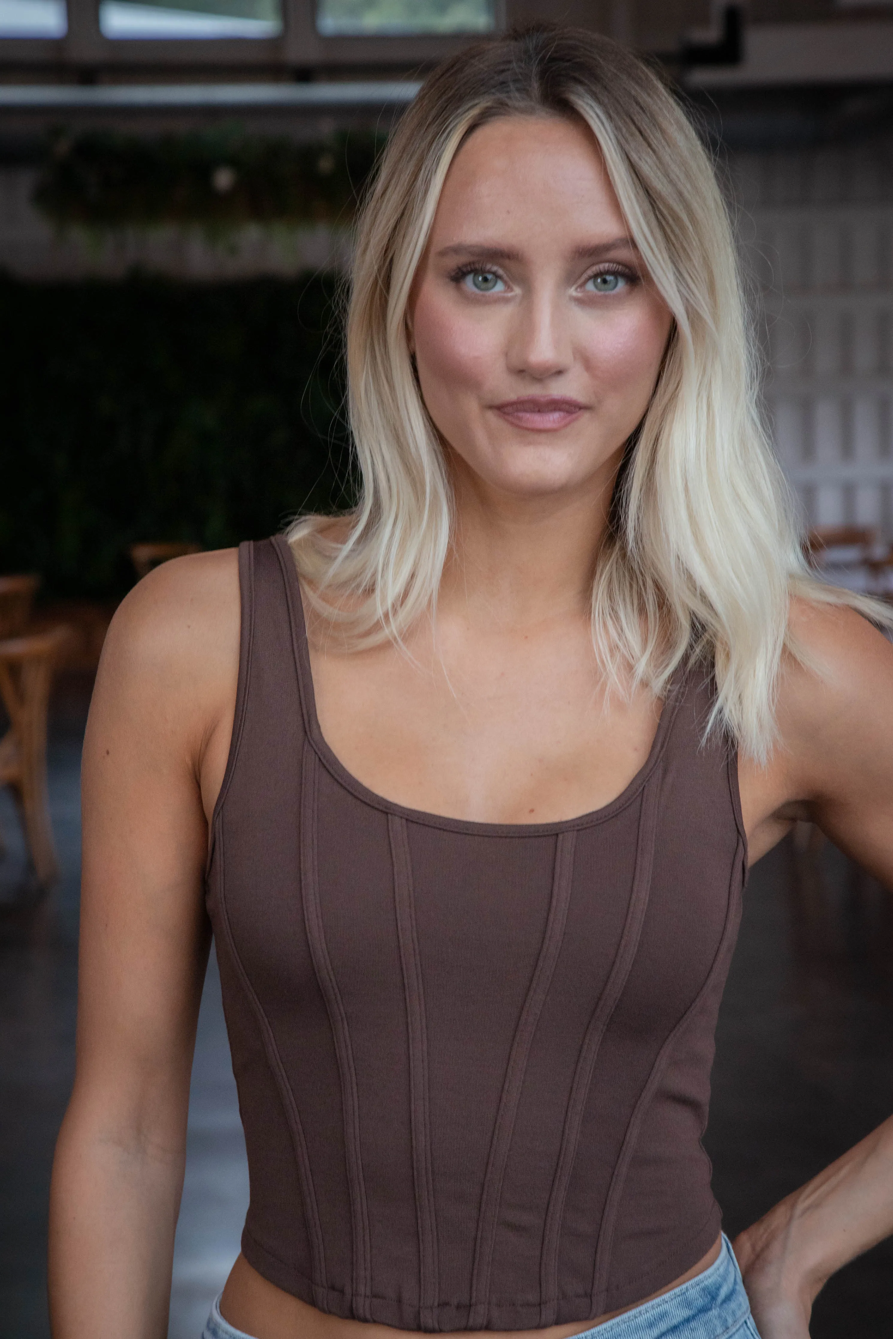 Kaila Line Detail Top, Coffee