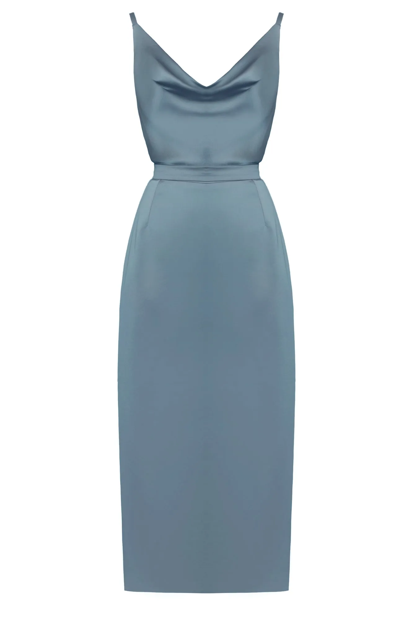 KAMEA blue satin open back dress