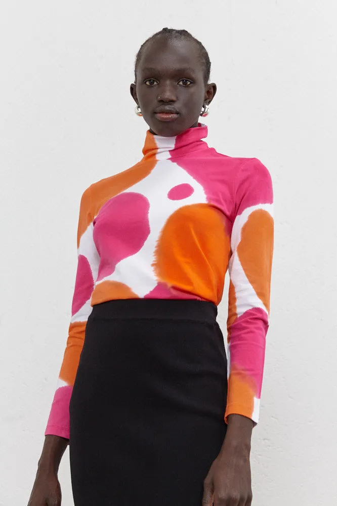 Kat Turtle Neck Top Orange/Hot Pink