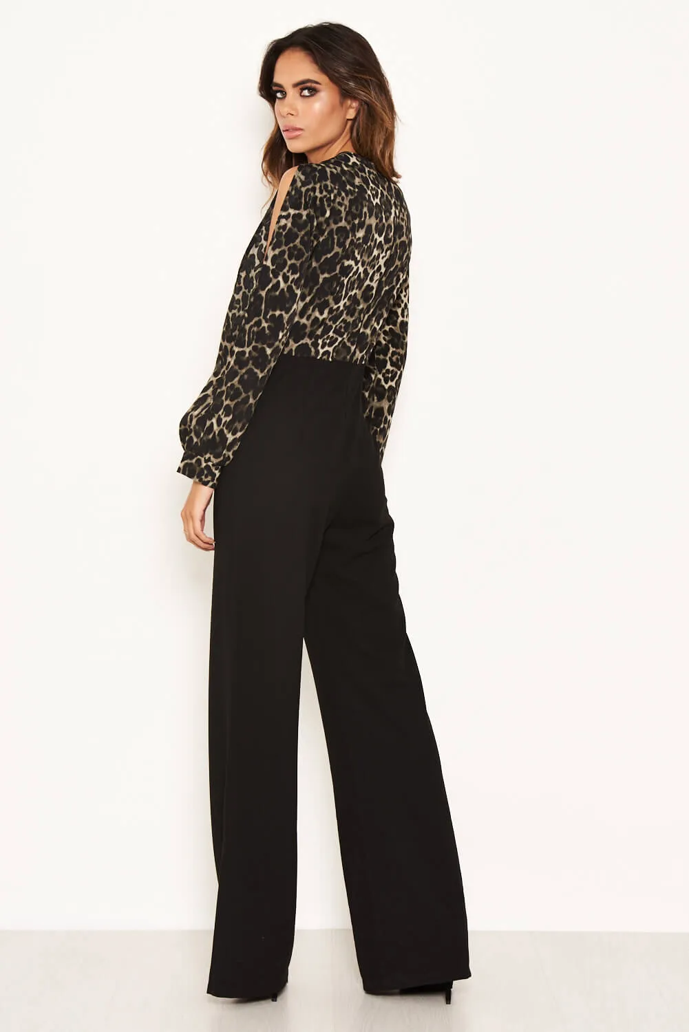 Khaki Animal Print Wrap Over Jumpsuit