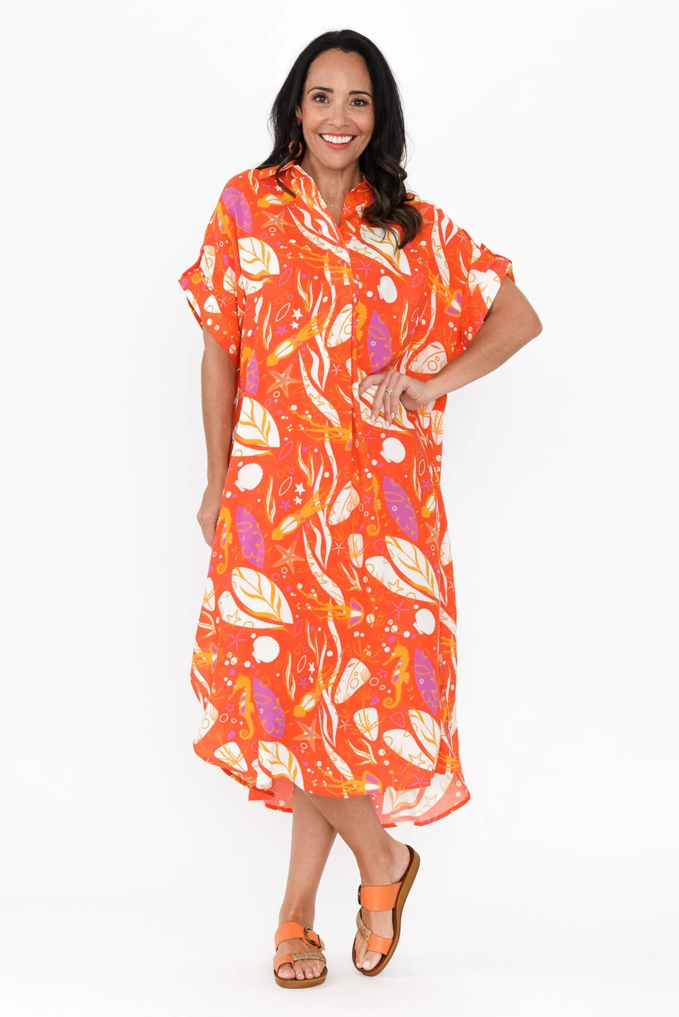 Khanita Orange Sea Midi Dress