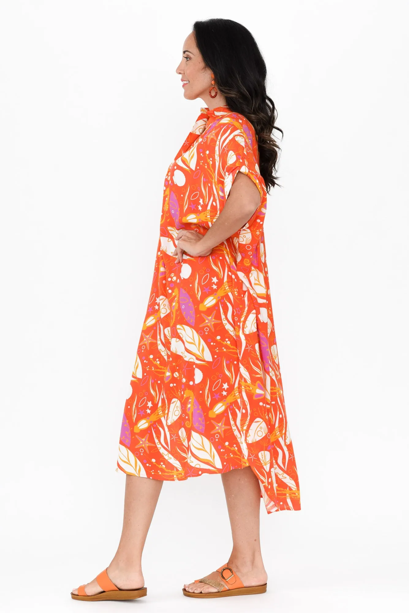 Khanita Orange Sea Midi Dress