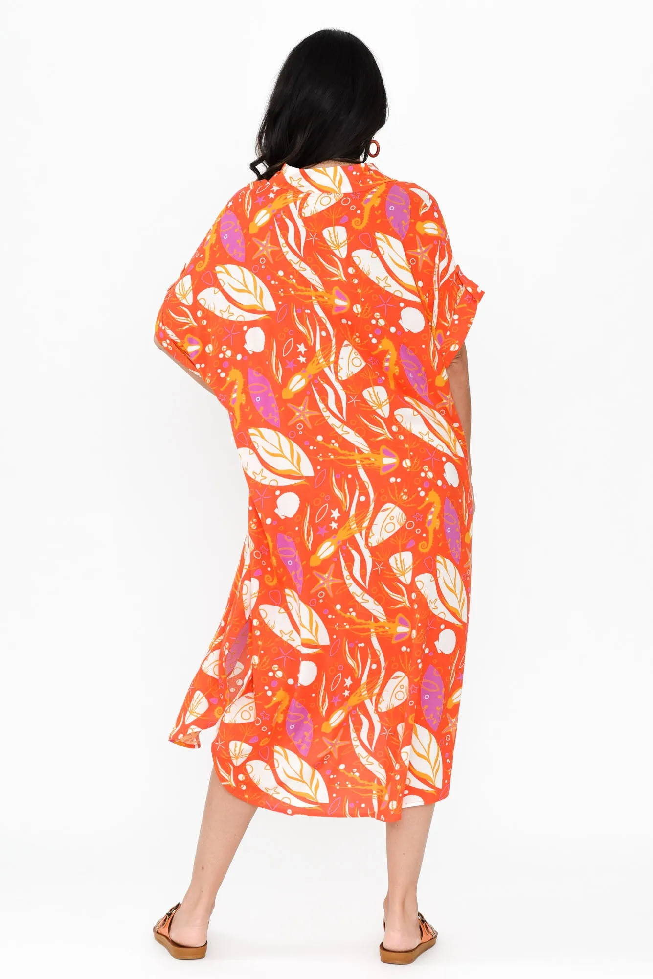 Khanita Orange Sea Midi Dress