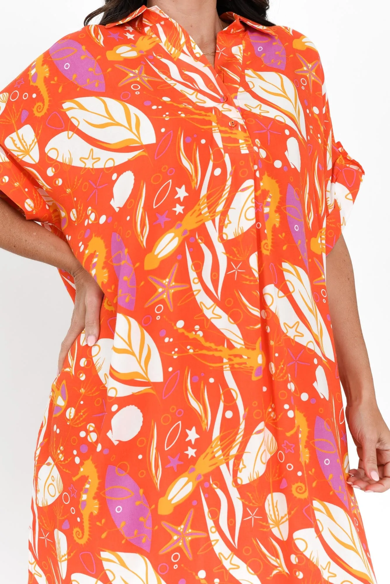 Khanita Orange Sea Midi Dress