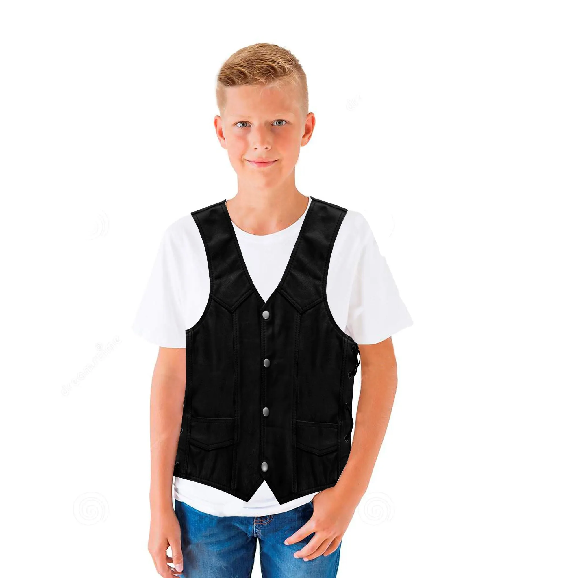 Kids Regular Vest with Side Laces Premium Cowhide Leather