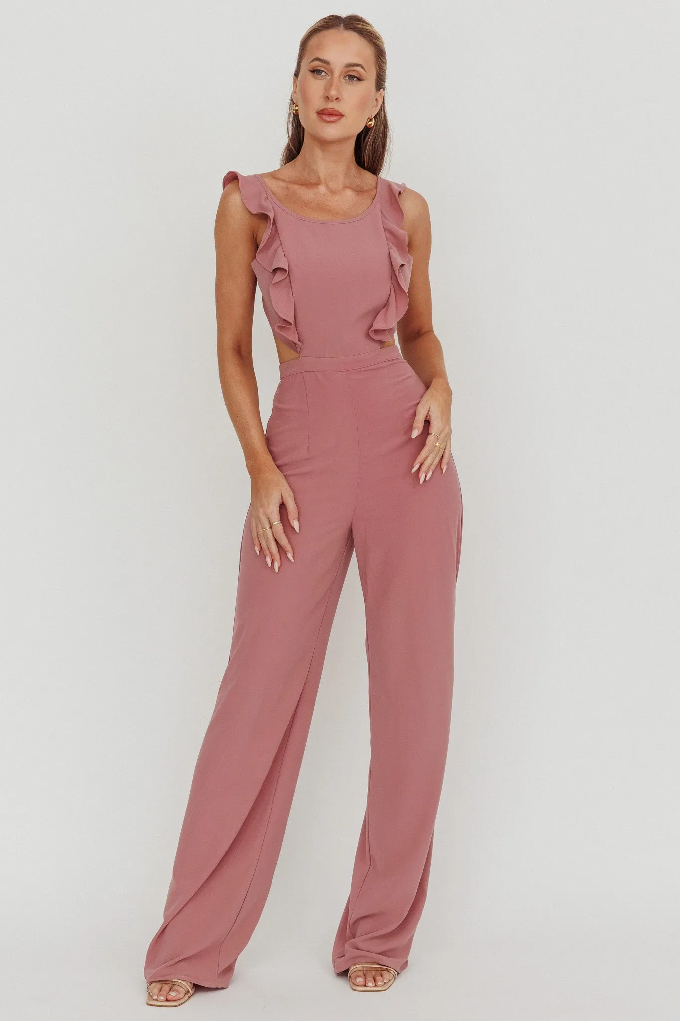 Kiss Me Sleeveless Ruffle Jumpsuit Pink