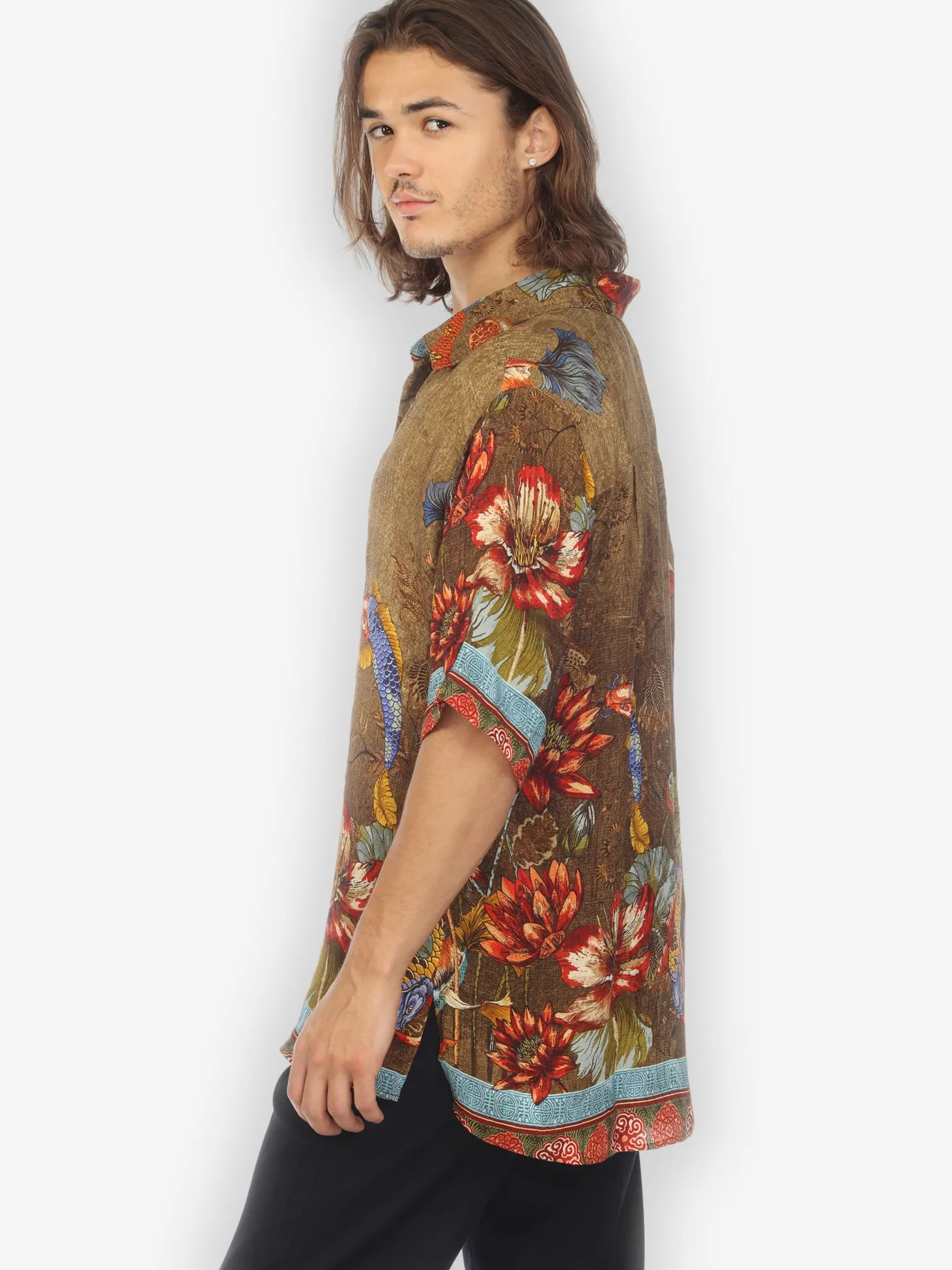 Koi Fish Water Lilies Men’s Silk Blend Shirt