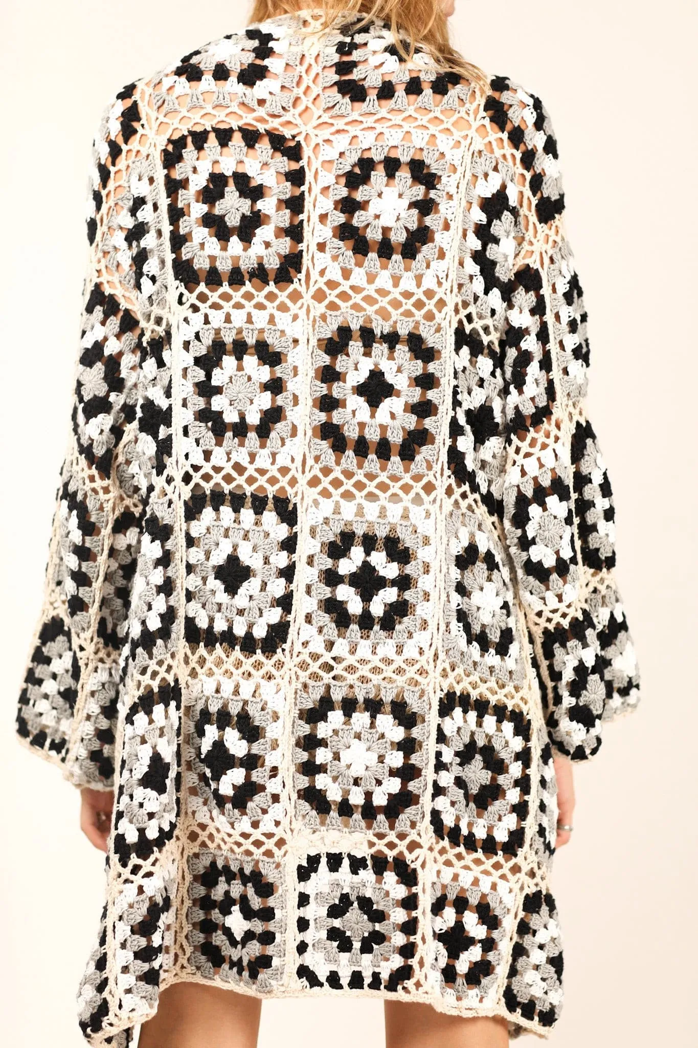 KOUMALY CROCHET KIMONO JACKET BLACK MULTI