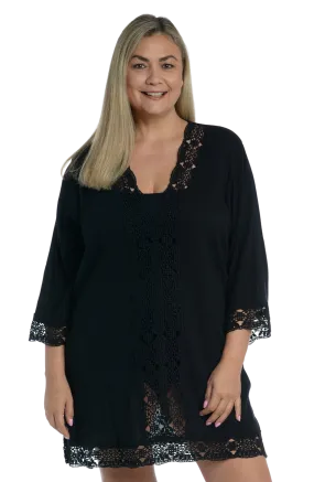 La Blanca Island Fare Plus V-Neck Tunic Coverup - Black - FINAL SALE