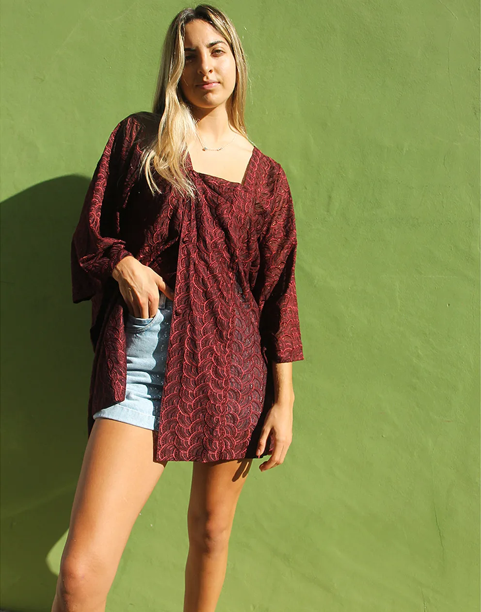 Lace Kimono in Crimson