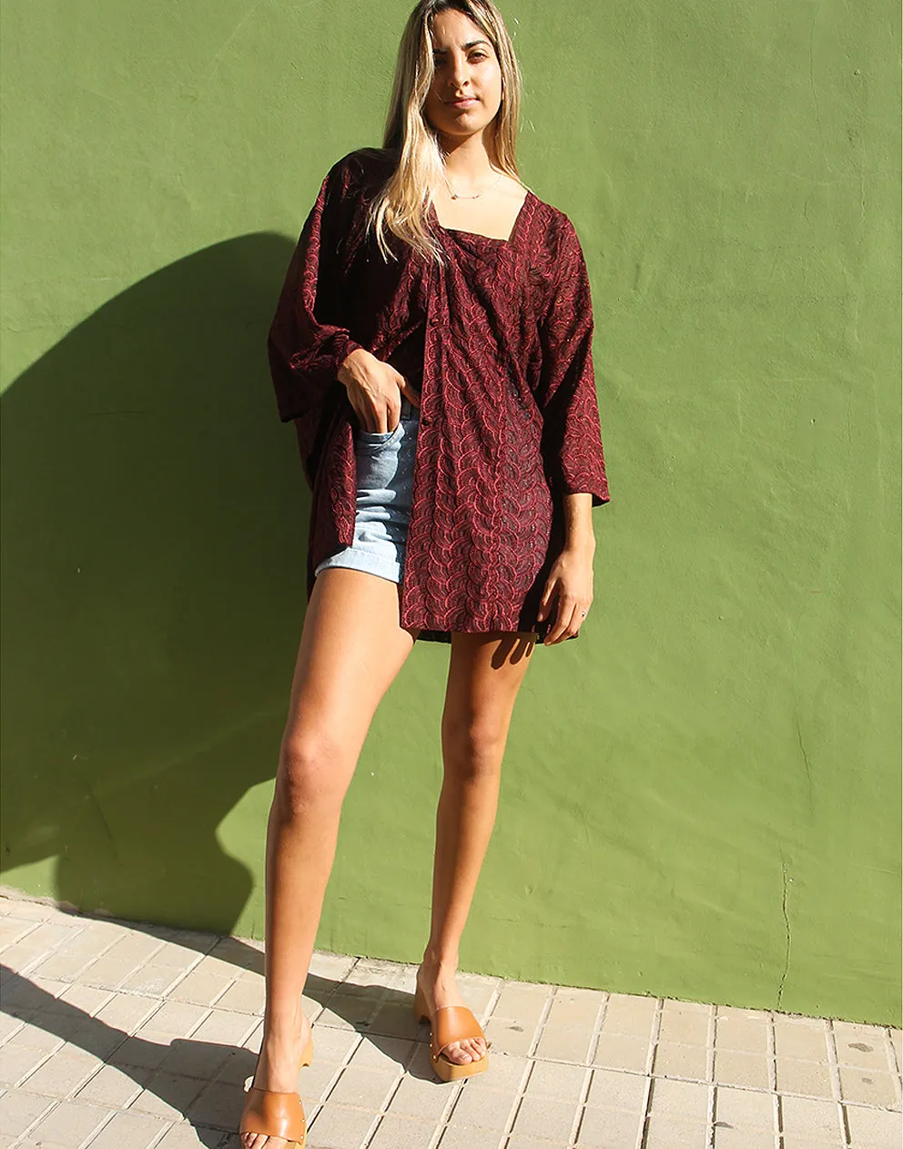 Lace Kimono in Crimson