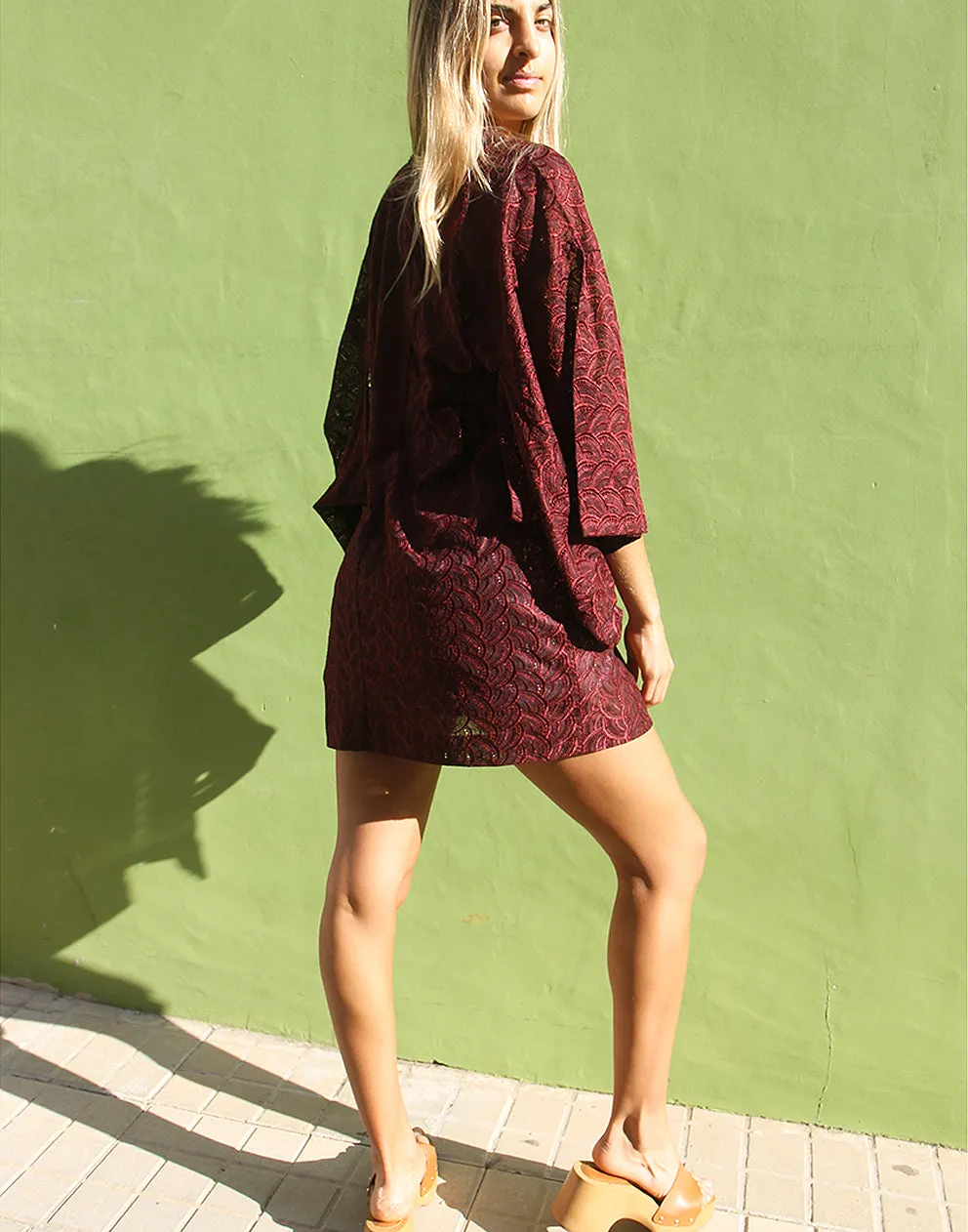 Lace Kimono in Crimson