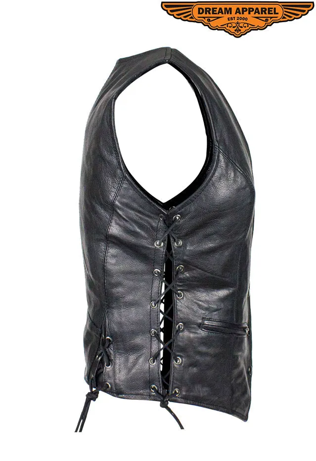 Ladies Naked Cowhide Leather Vest W/ Laces