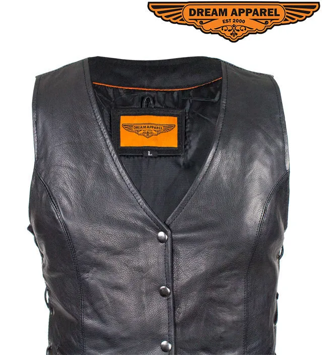 Ladies Naked Cowhide Leather Vest W/ Laces