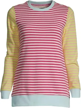 Lands' End Women's Long Sleeve Sweatshirt Tunic Hot Pink Stripe Regular