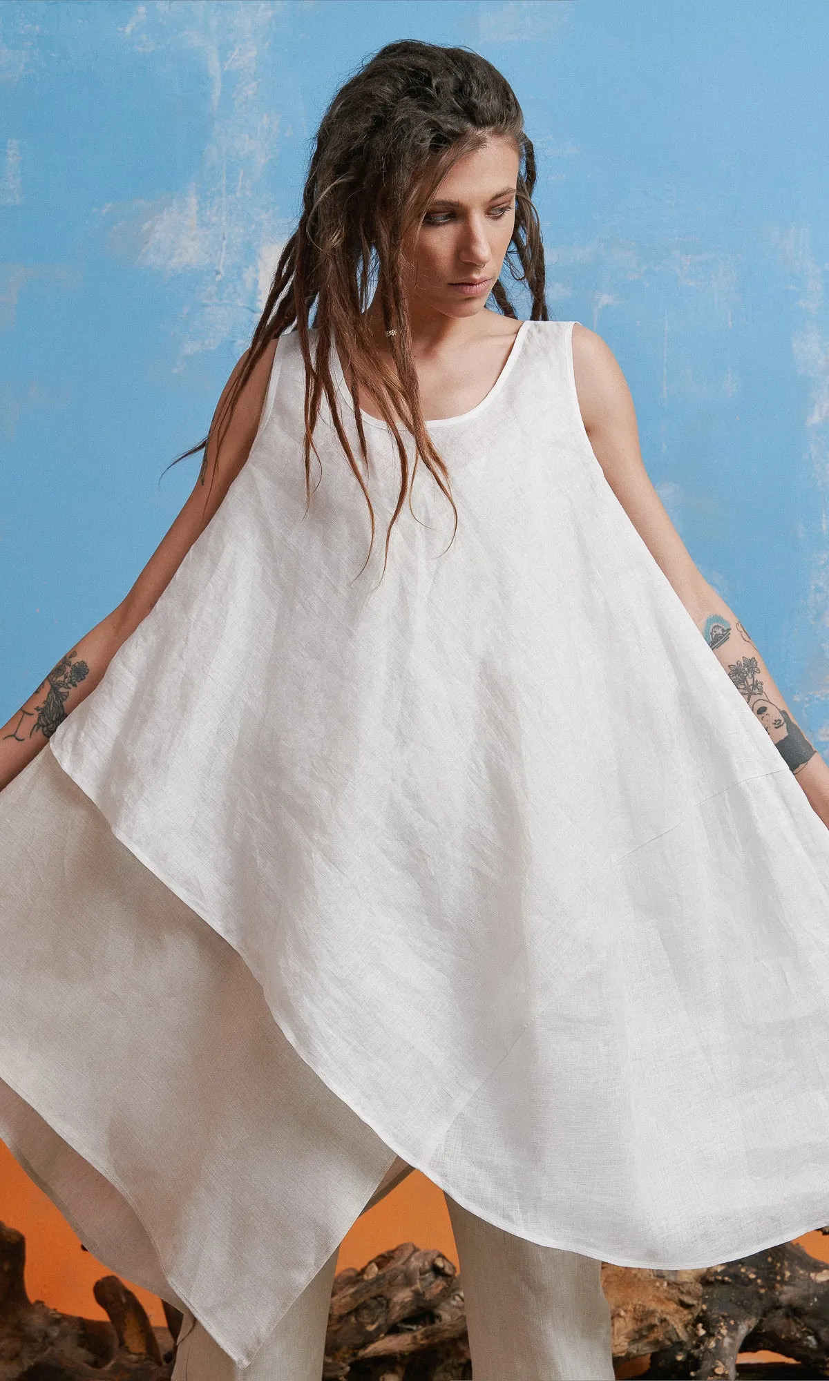 Layered Sleeveless Linen Tunic