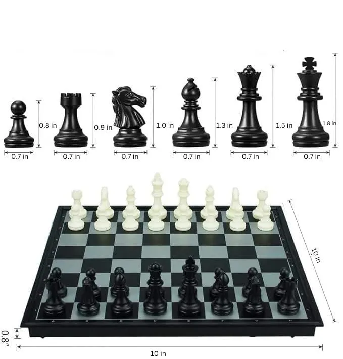 Leosportz® Chess Board Set Magnetic 10 Inches - Professional Chess Board for Compatition Games| Magneitc Chess Set Large with Magnetic Pieces | Foldable Chess Set (10 inch Black & White)