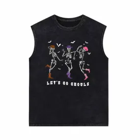 Let’s Go Ghouls Dance Skull Vintage Washed Vest Top