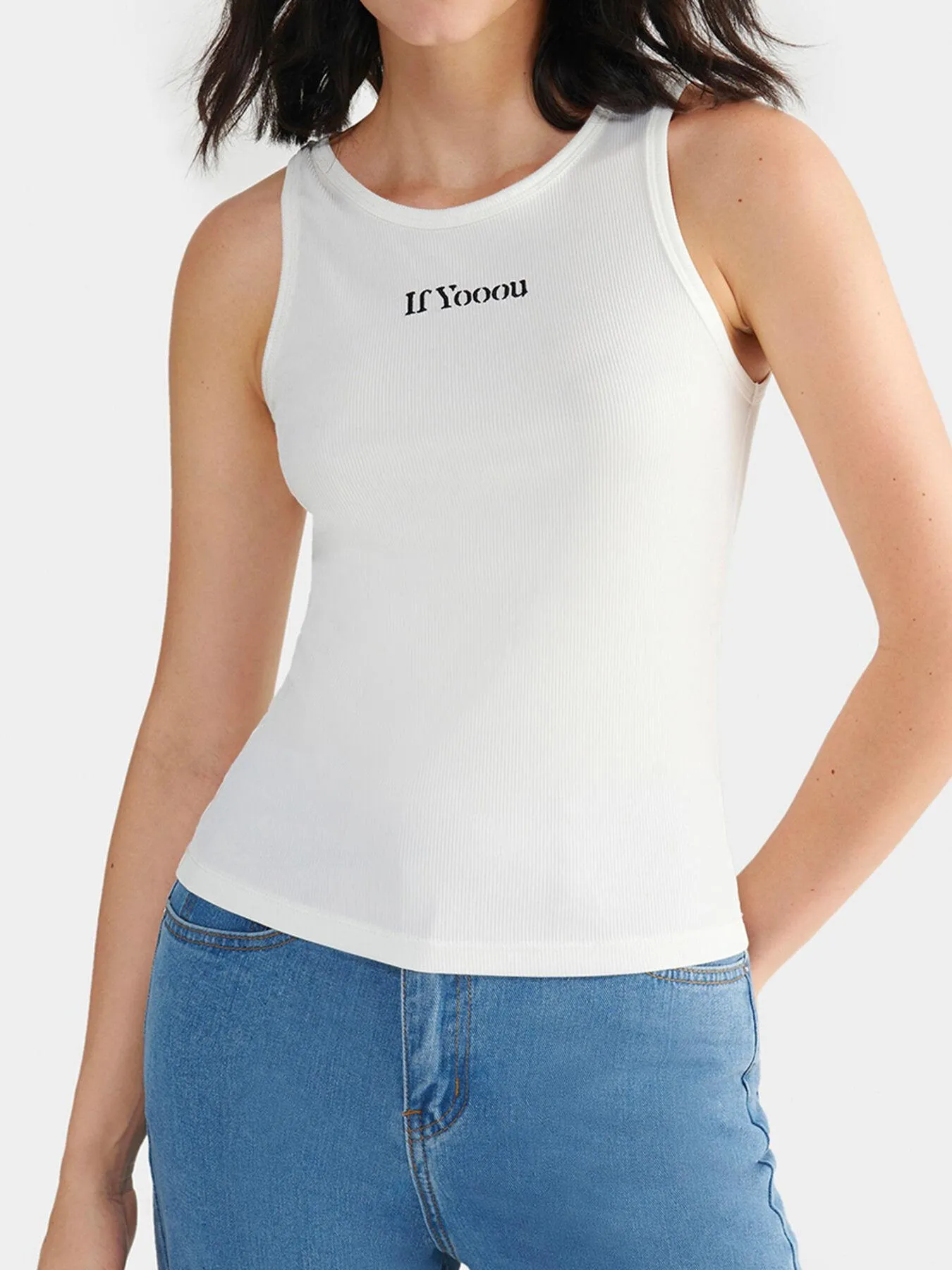 Letter Round Neck Rib Tank Top