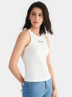 Letter Round Neck Rib Tank Top